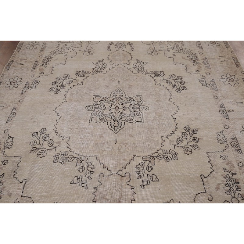 Distressed Tabriz Vintage Persian Rug Handmade Muted Wool Carpet - 6'2" x 9'2"