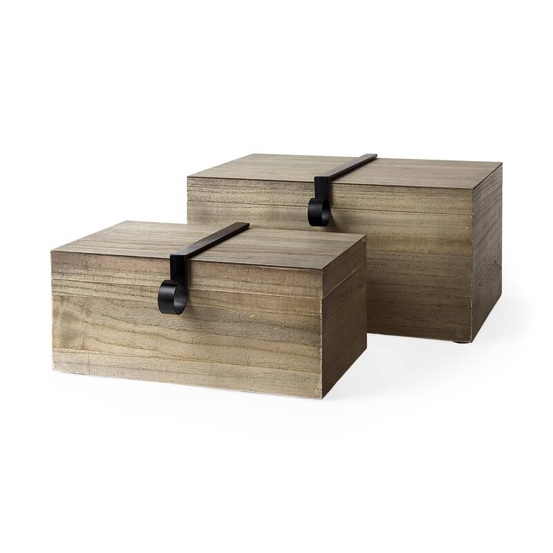 Josh 15.9L x 11.6W x 8.3H Set Of Two Light Brown Wood W/ Metal Detail Boxes - 15.9L x 11.6W x 8.3H - 15.9L x 11.6W x 8.3H - Light Brown