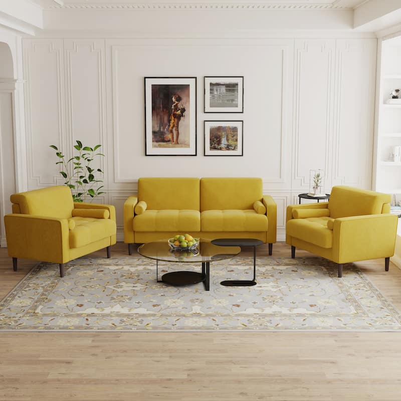 3-Piece Corduroy Tufted Club Armchair and Loveseat Set for Living Room