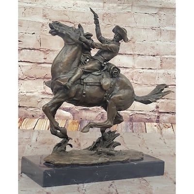 Galloping Cowboy With Revolver – Dynamic Bronze Western Sculpture Remington
