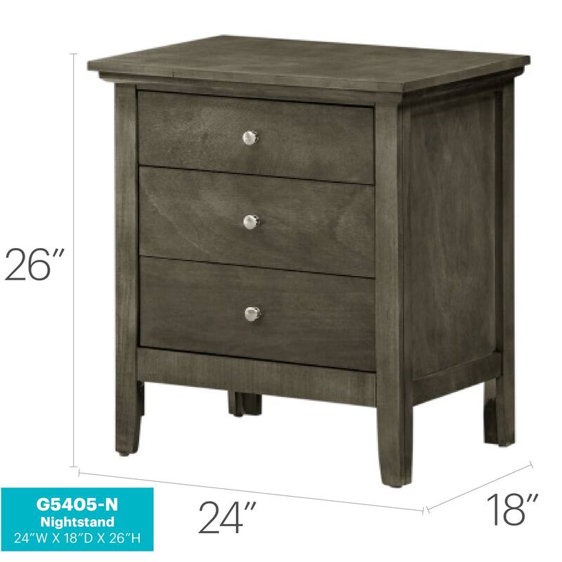 Grey Nightstand 26x24x18 with Three Spacious Drawers, Compact Bedside Table for Bedroom Storage and Neutral Stylish Finish