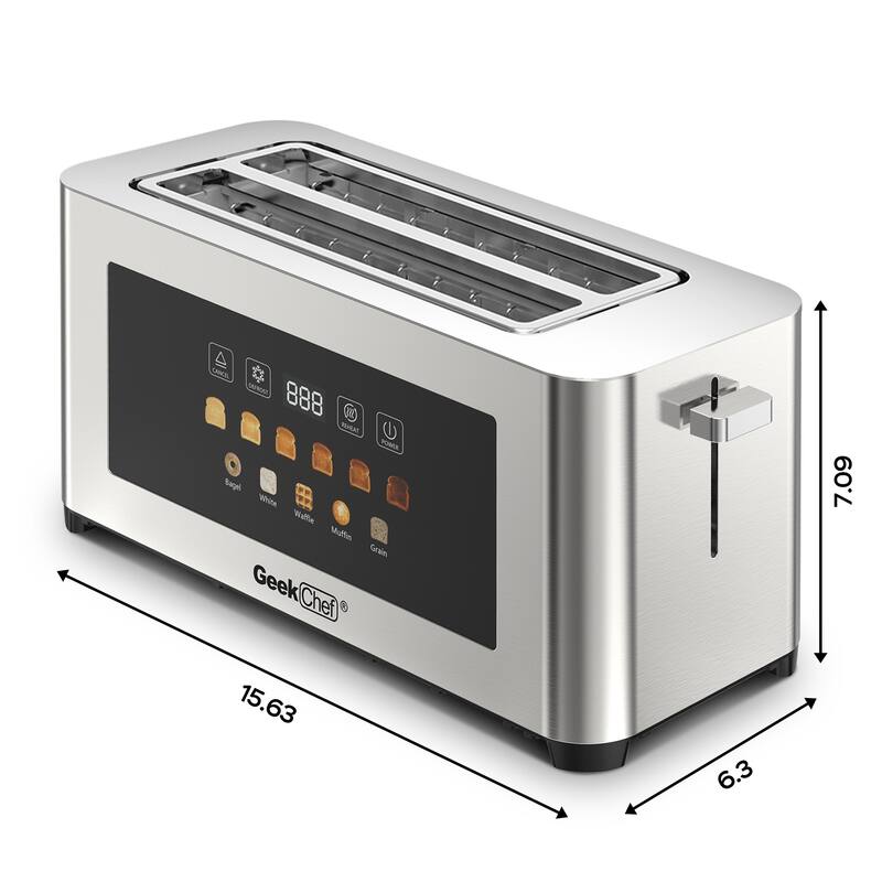 4 Slice Toaster with Extra Wide Slots, Stainless Steel Touch Screen Toaster with LED Display, Auto Shut Off
