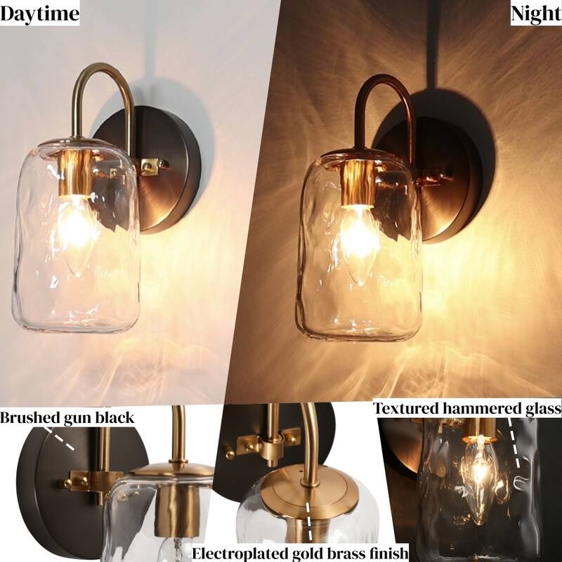 Modern Farmhouse 1-Light Mason Jar Wall Sconce Hand-blown Glass Bathroom Vanity Light - 4.5" x H 9.4"