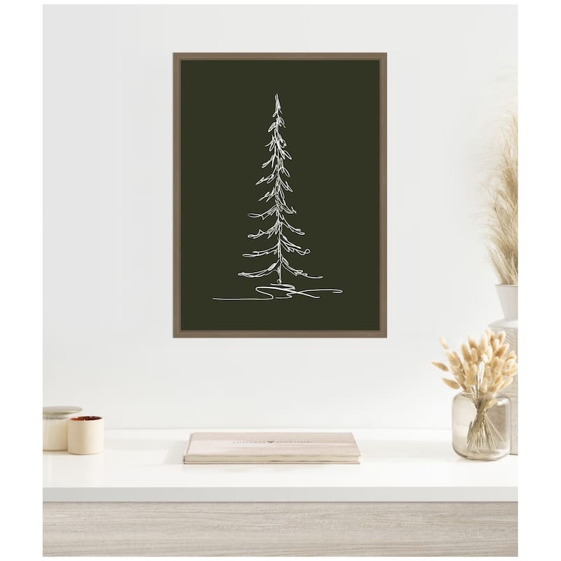 Kate and Laurel Framed Canvas Minimalist Evergreen Trees Sketch 1 Green by The Creative Bunch Studio
