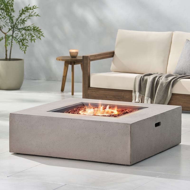 Aidan Outdoor 50,000 BTU Lightweight Concrete Square Fire Pit (No Tank Holder) by Christopher Knight Home - Brown/Grey