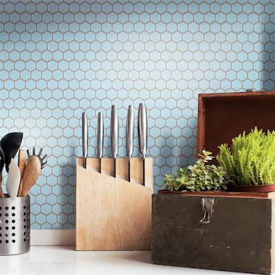 Merola Tile Hudson 1" Hex Cashmere Blue 11-7/8" x 13-1/4" Porcelain Floor and Wall Tile