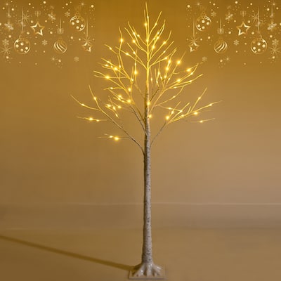 5 FT Lighted Birch Tree Artificial White Christmas Tree w LED Lights