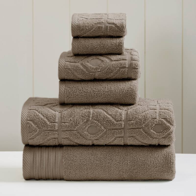 Modern Threads 6-Piece Yarn Dyed Diamond Gate Jacquard Towel Set - Taupe