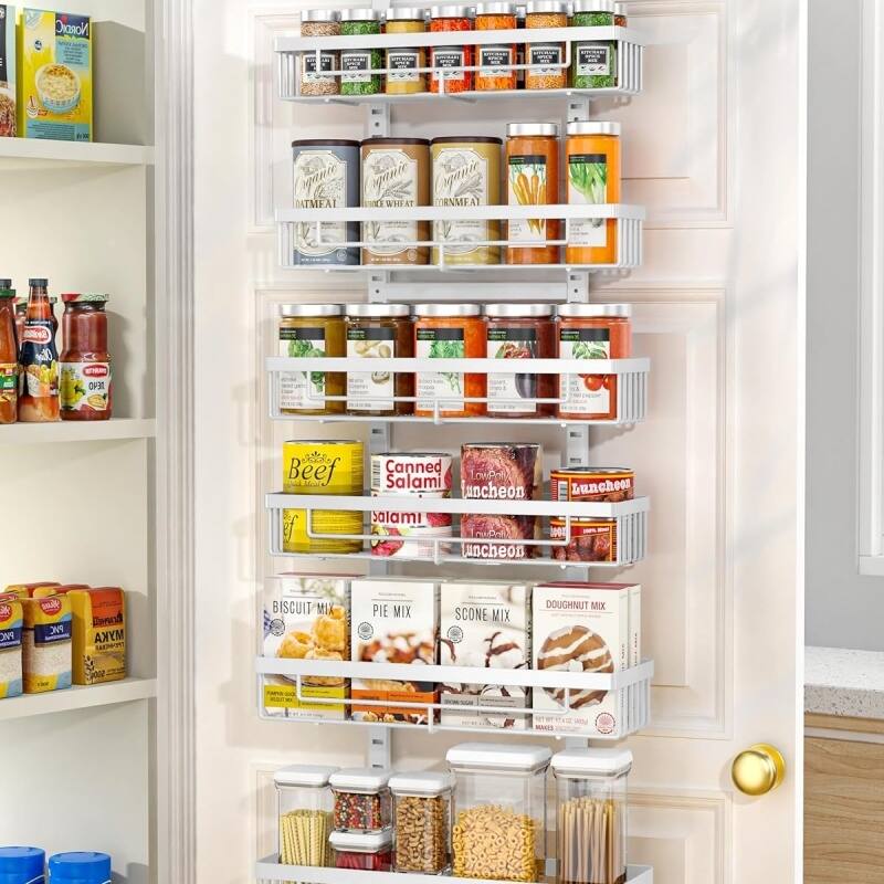 6 Tier Over the Door Food Storage Cabinet Organizer Black Hanging Kitchen Basket - 5.1"D x 15.3"W x 59"H - White