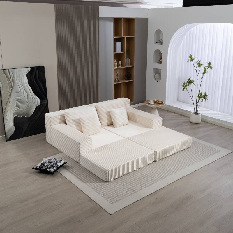 Cloud Double Lounge Chaise Sleeper Loveseat Sofa Chair Corduroy Upholstered Boneless Deep Seat Couch for Living Room Bedroom