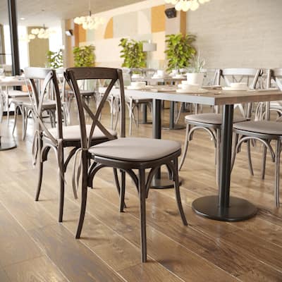 2 Pk. Stackable Wood Cross Back Chair with Cushion