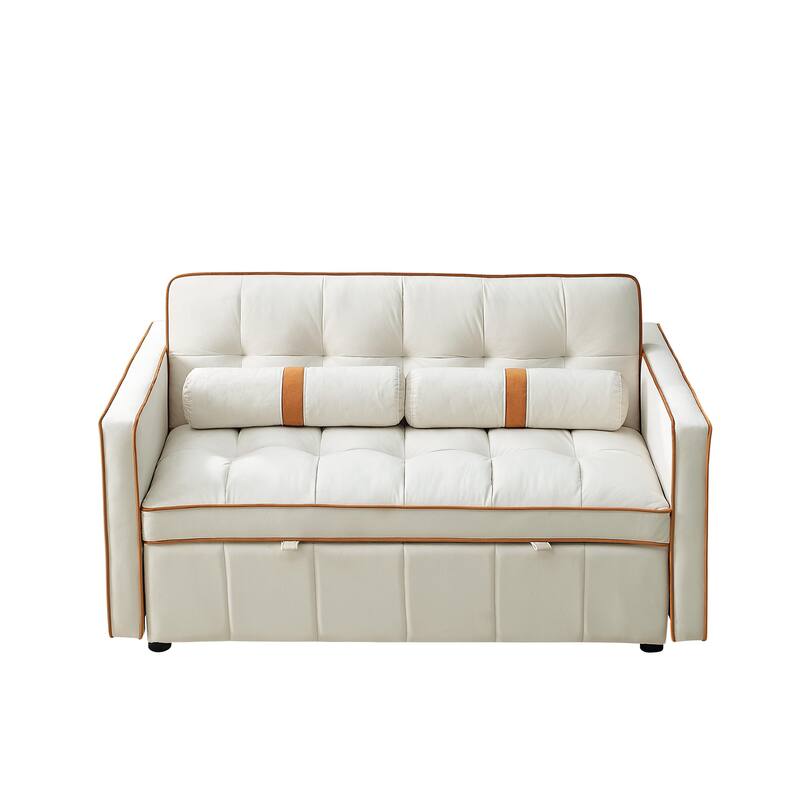 Velvet Sofa Bed with Adjustable Back and Storage Pockets, Multifunctional Sleeper Sofa