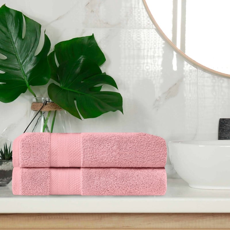 Superior Turkish Cotton Solid Heavyweight Bath Towel Set of 2 - Coral Pink