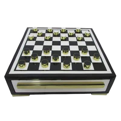 Resin Modern Checkerboard Game with Built-In Storage Drawer - 5" White - 15" x 15" x 4.75"