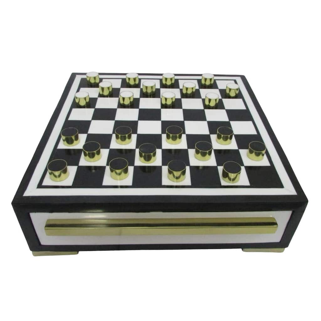 Resin Modern Checkerboard Game with Built-In Storage Drawer - 5" White - 15" x 15" x 4.75"