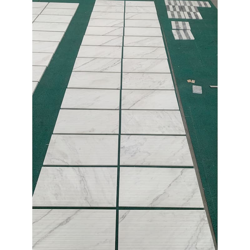 Roomfitters Natural Marble Wall Tile, OL Textured 3D Fluted Stone, Genuine Marble, 4-Piece Box, White