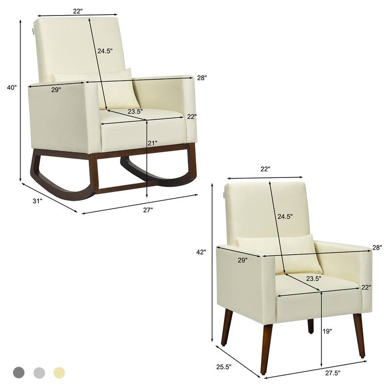 Costway Set of 2 Dual-use Upholstered Rocking Chair w/Pillow Light