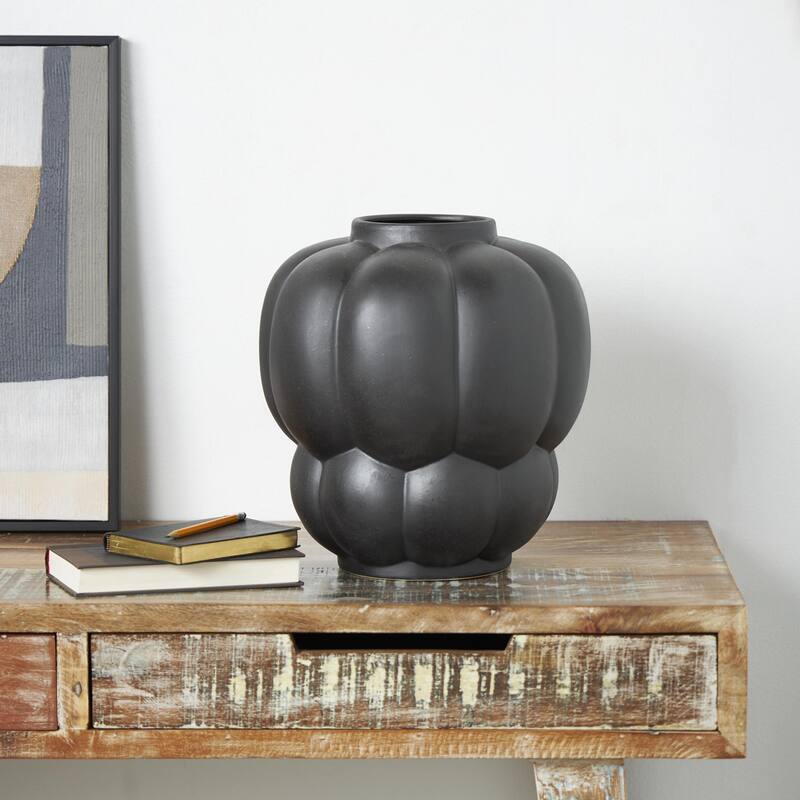 Ceramic Wide Bubble Inspired Decorative Vase with Distressed Speckled Texturing - Black - Roche River Decor