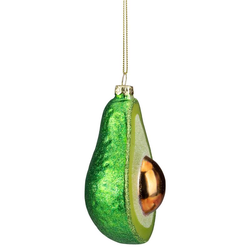 4.5" Green and Yellow Glass Avocado Christmas Ornament