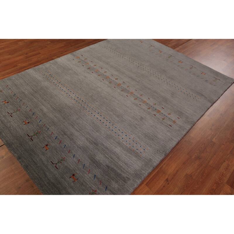 Animals Gabbeh Oriental Area Rug Handmade Wool Carpet - 5'7" x 7'11"