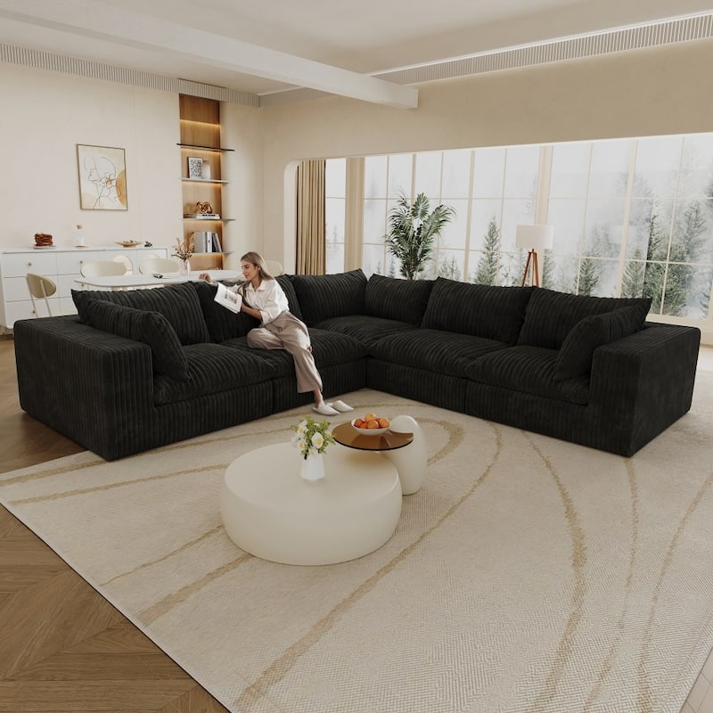 118.2" Modular Corduroy Fabric Cloud Sofa with Deep Seat Couches,Double-layer Design