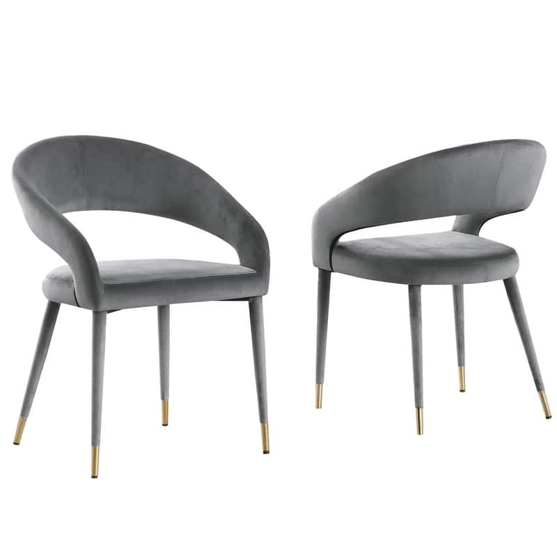 Best Master Furniture Ellis Contemporary Velvet Upholstered Dining Chair with Gold Accent (Set of 2) - Grey/Gold