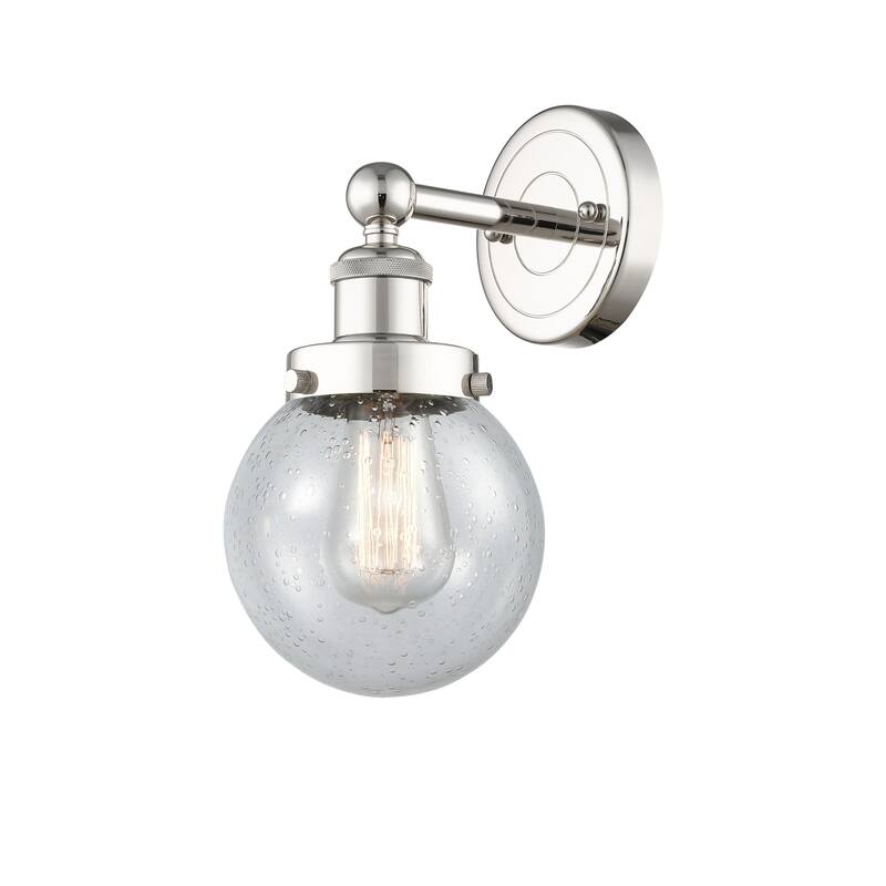 Innovations Lighting 616-1W-10-7 Beacon Sconce Beacon 10" Tall Wall - Polished Nickel / Seedy