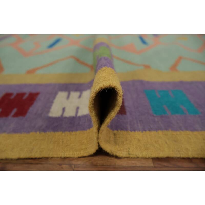 Hand Woven Oriental 100% Wool Carpet Southwestern Tribal Green Kilim Area Rug - 10' 7'' X 8' 5''