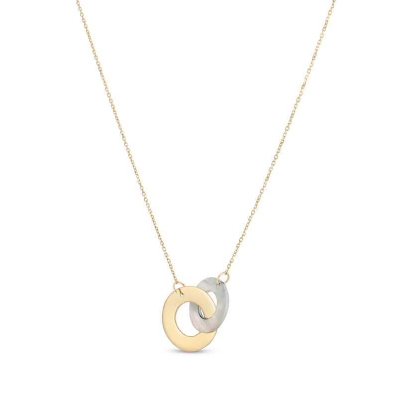 Curata 14k Yellow Gold 16" Mother Of Pearl Circles Necklace (Spring ring)