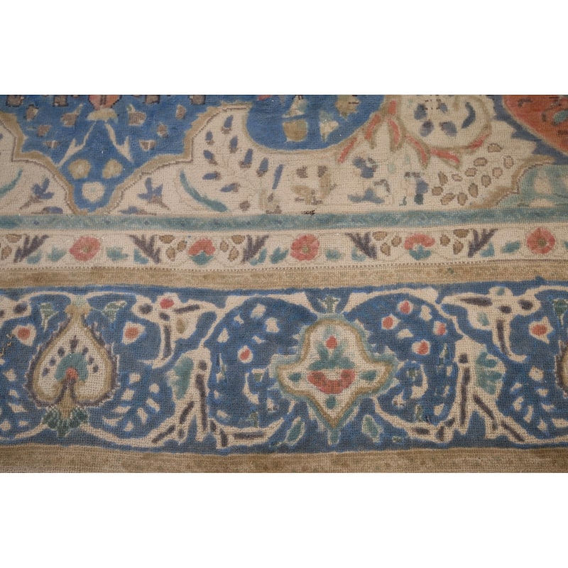 Tabriz Vintage Persian Area Rug Hand-Knotted Blue Wool Carpet - 9'10" x 13'5"