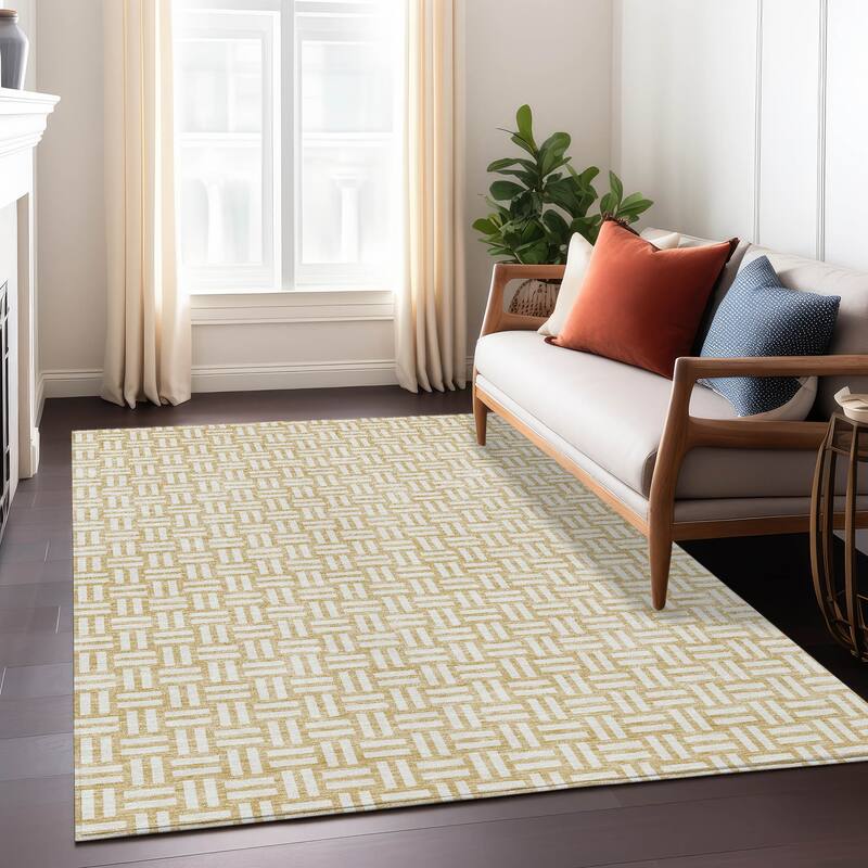 Machine Washable Indoor/ Outdoor Chantille Contempory Crosshatch Rug