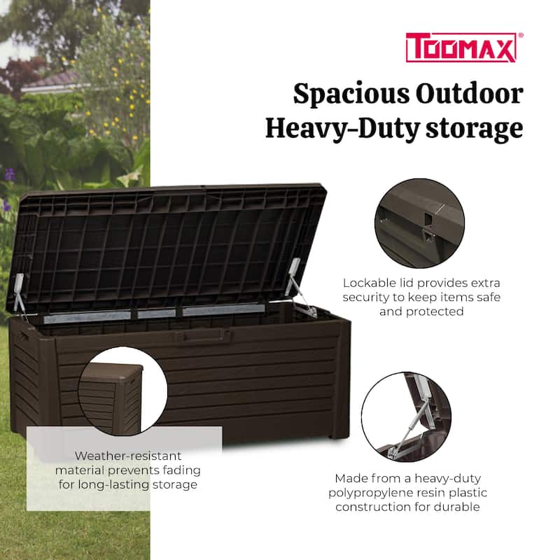 Toomax Florida Heavy Duty 145 Gallon Novel Resin Outdoor Storage Deck Box, Brown - 35