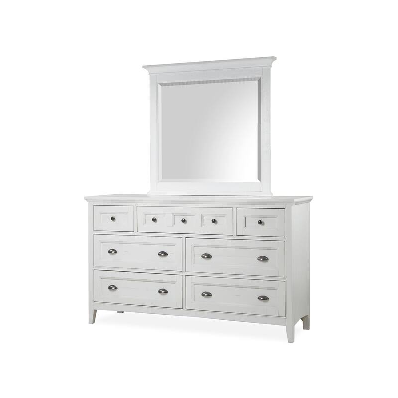 Magnussen Home Heron Cove Chalk White And Dovetail Grey Drawer Dresser With Landscape Mirror - 7-drawer