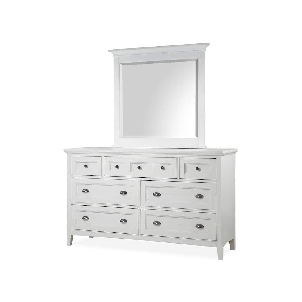 Magnussen Home Heron Cove Chalk White And Dovetail Grey Drawer Dresser With Landscape Mirror