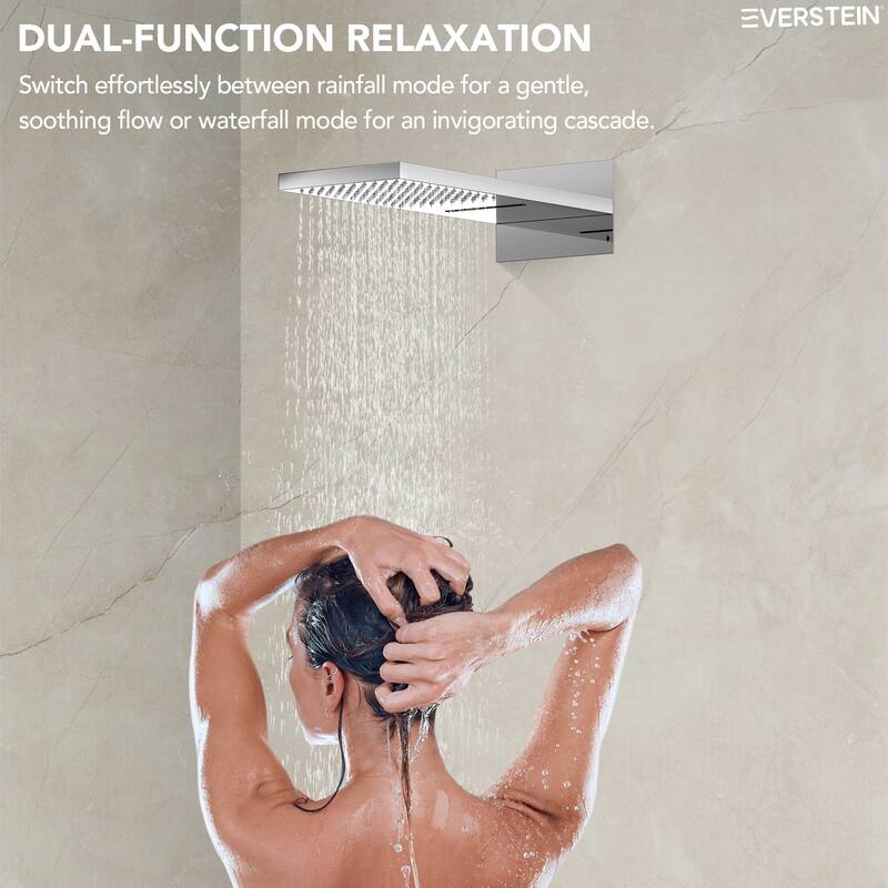 Dual-Function Wall Mounted Waterfall & Rainfall Shower Faucet Set With Rough-In Valve - 22"*10"