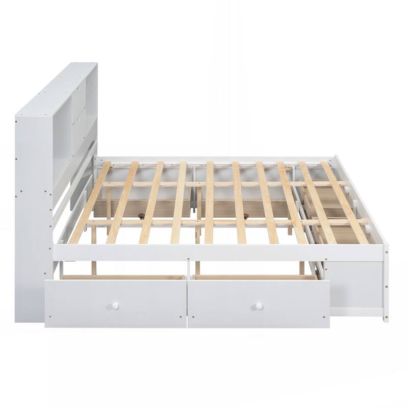 King Size Platform Bed with Storage Headboard and 8 Drawers