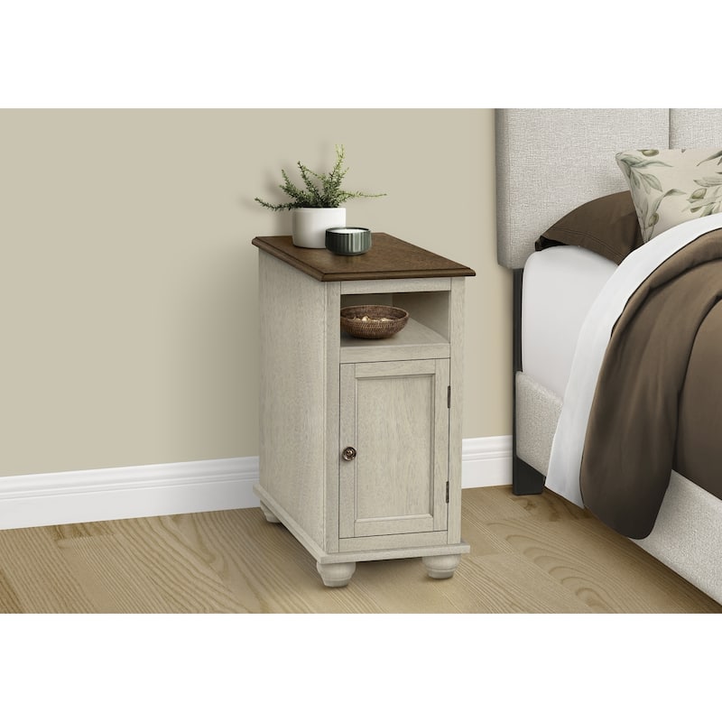 Accent Table, End, Side Table, Bedroom, Nightstand, Narrow, Lamp, Storage, Antique White Veneer, Brown Veneer, Traditional