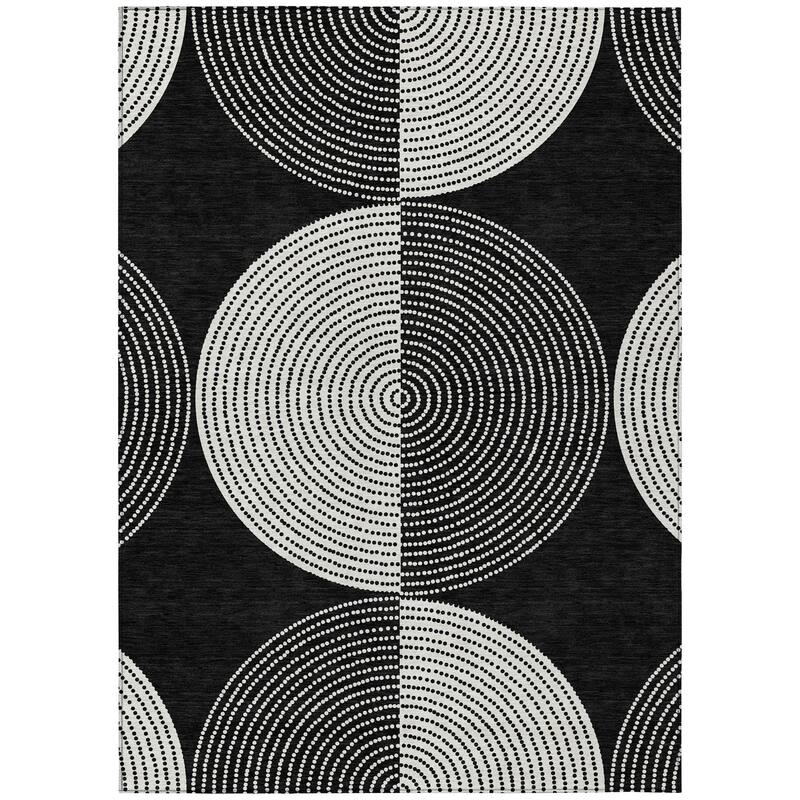 Machine Washable Indoor/ Outdoor Geo Circles Chantille Rug