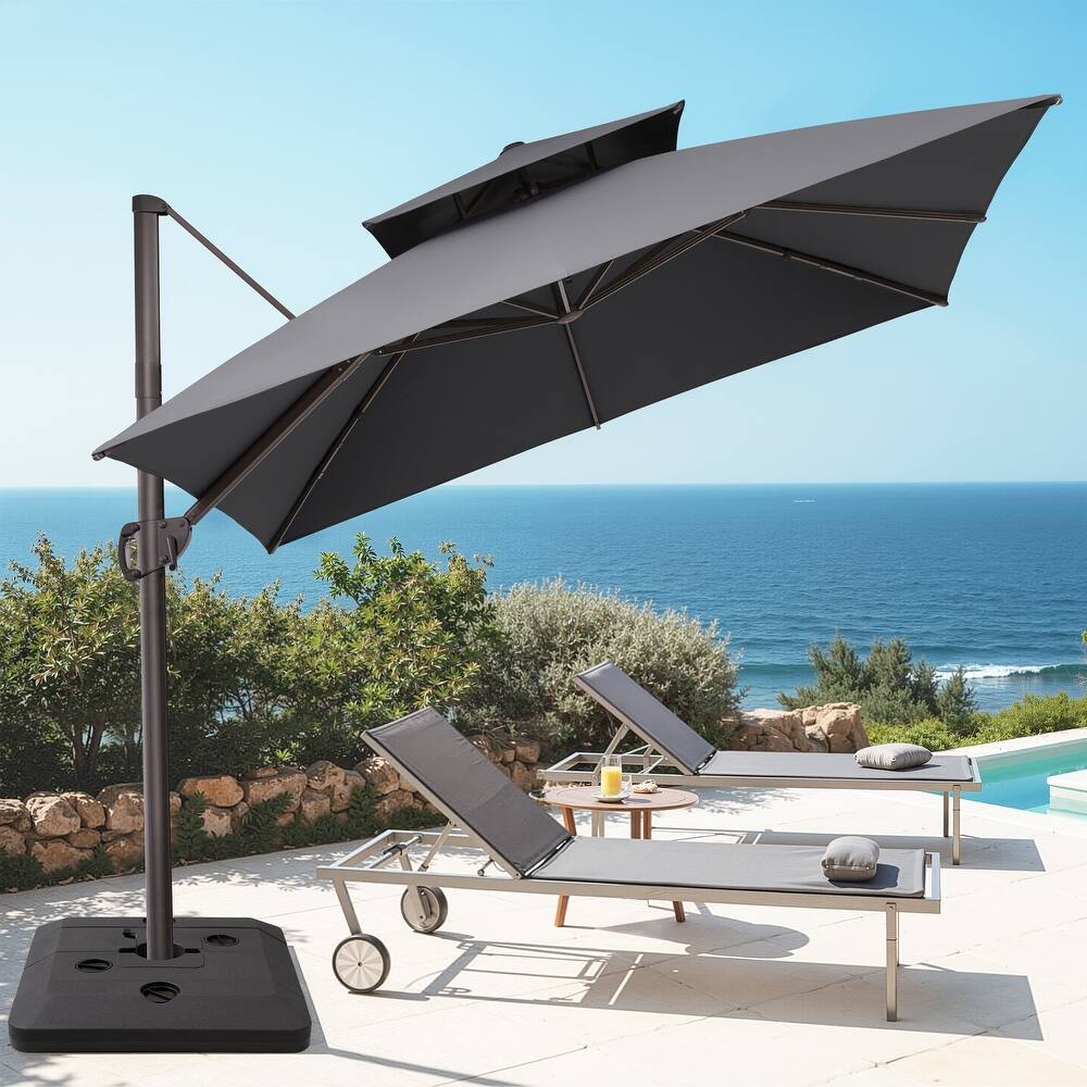 Crestlive Products 10FT Square Patio Cantilever-Offset Umbrella with Base