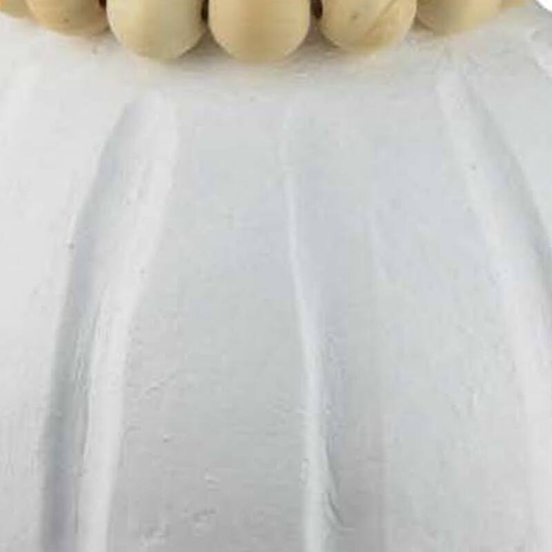 Nehu Decorative Vase, Beaded Neck Details, 15 Inch White Resin
