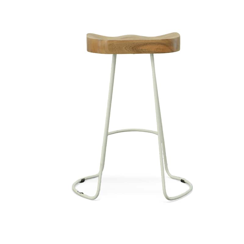 HomeRoots Set of Two 25" Natural And White Steel Backless Counter Height Bar Chairs