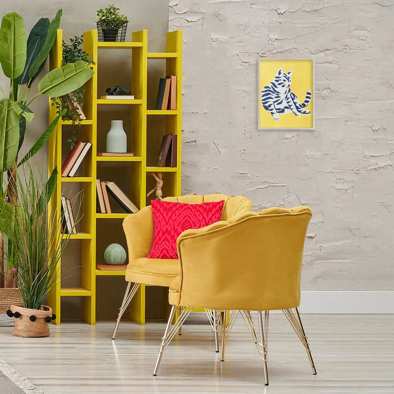 Stupell Unique Bright Cat on Yellow Framed Giclee Art Design By June Erica Vess
