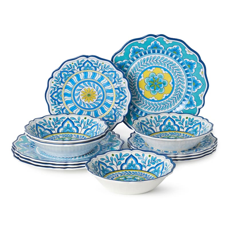 Certified International Porto Melamine 12 PIece Dinnerware Set, Service for Four - 11.00"L x 11.00"W x 0.50"H