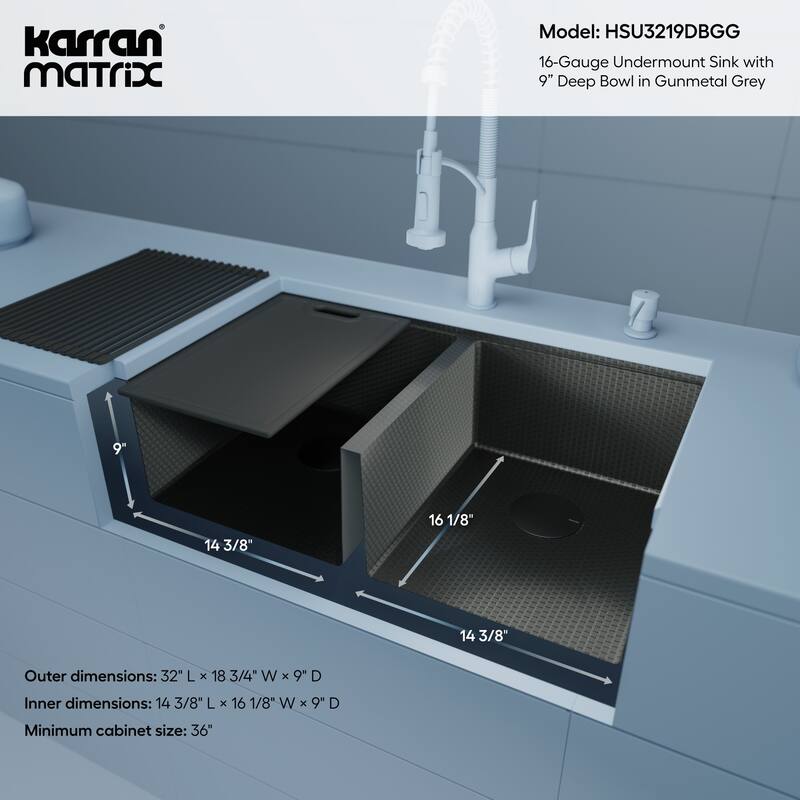 Karran USA HSU3219DB Matrix 32" Undermount Double Basin Stainless