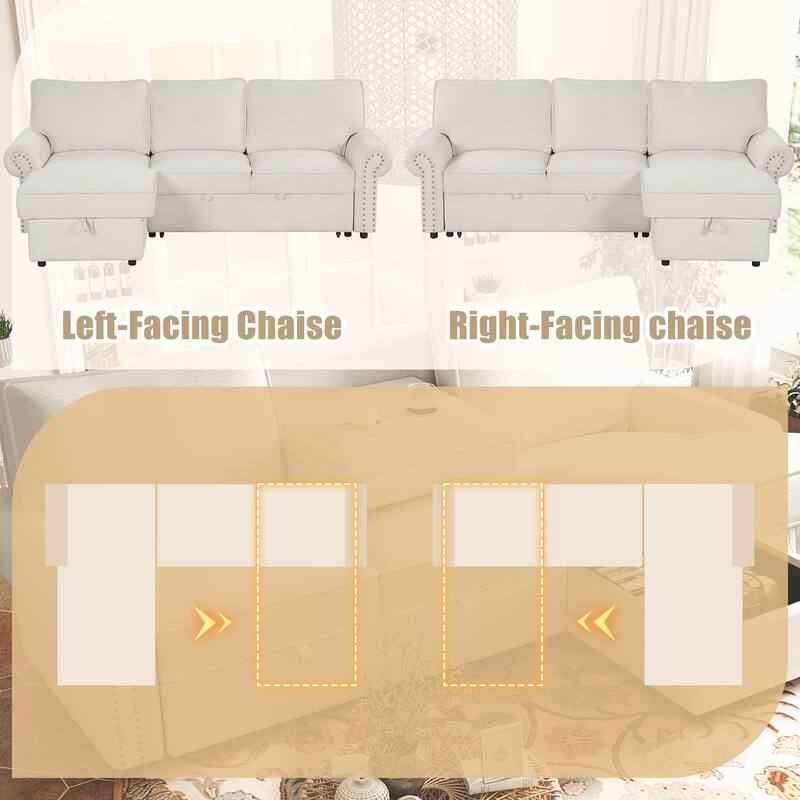 Roomfitters 95" Convertible Sectional Sleeper Sofa L-Shaped Couch with Storage Chaise and Pull Out Bed for Living Room