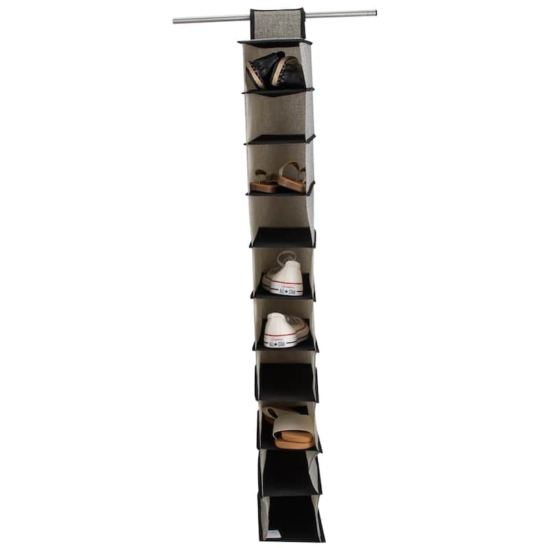 Simplify Black Plastic 10-shelf Non-woven Shoe Organizer - L6"x W12"x H47"