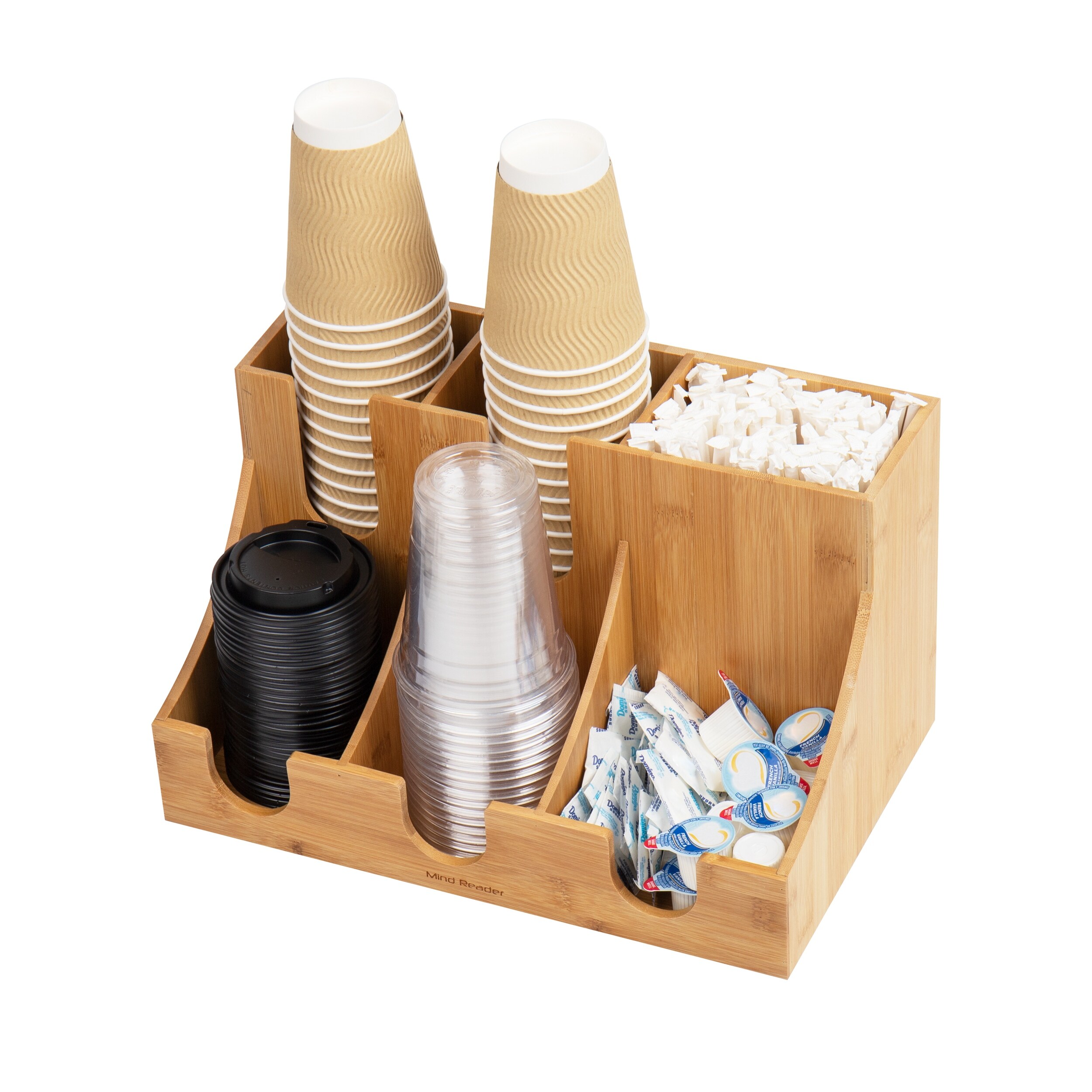 Mind Reader 6 Compartment Upright Coffee Condiment and Cup Organizer, Brown