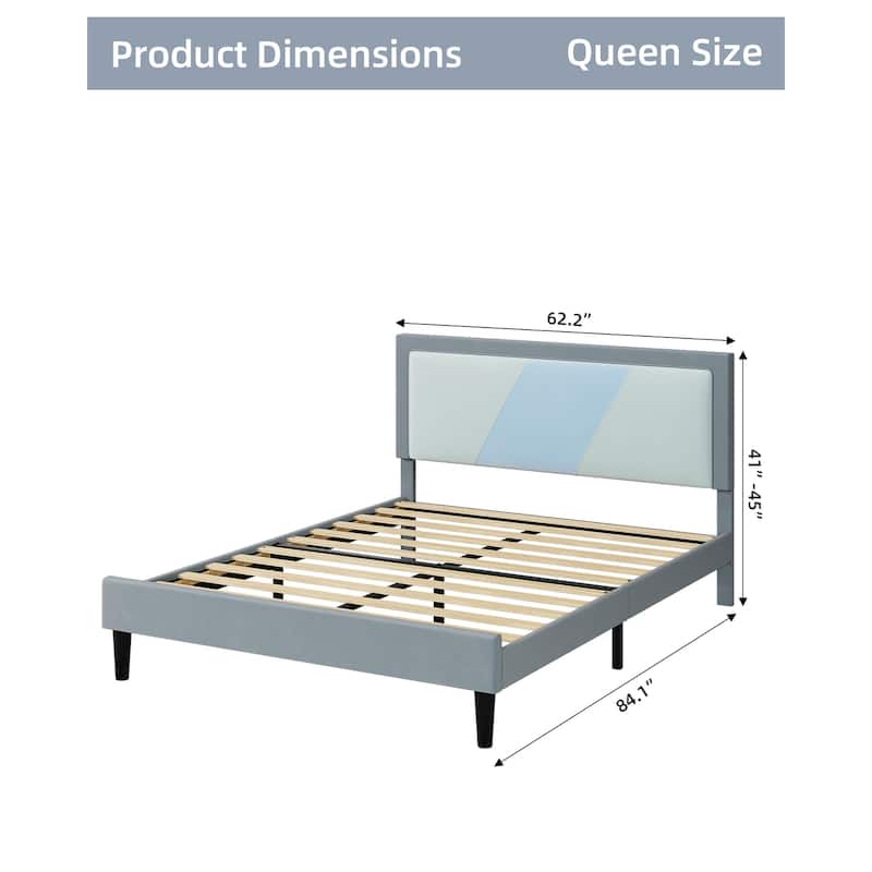 Bed Frame with Adjustable Height Headboard Velvet