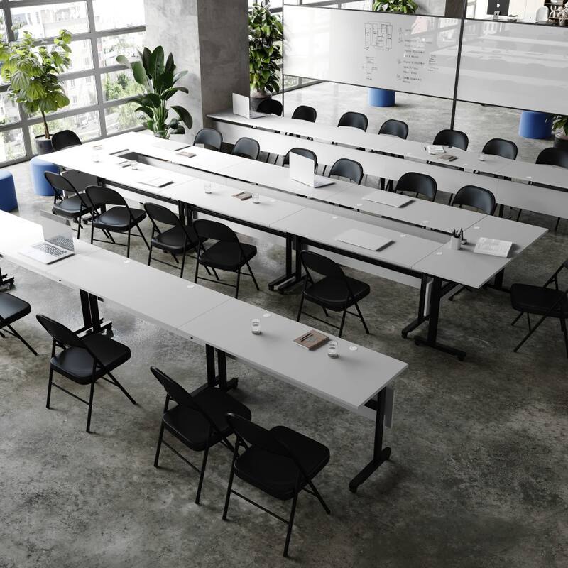 Commercial Nesting Flip Training Table with Steel Frame and T-Legs - 23.5"W x 60"D x 30"H