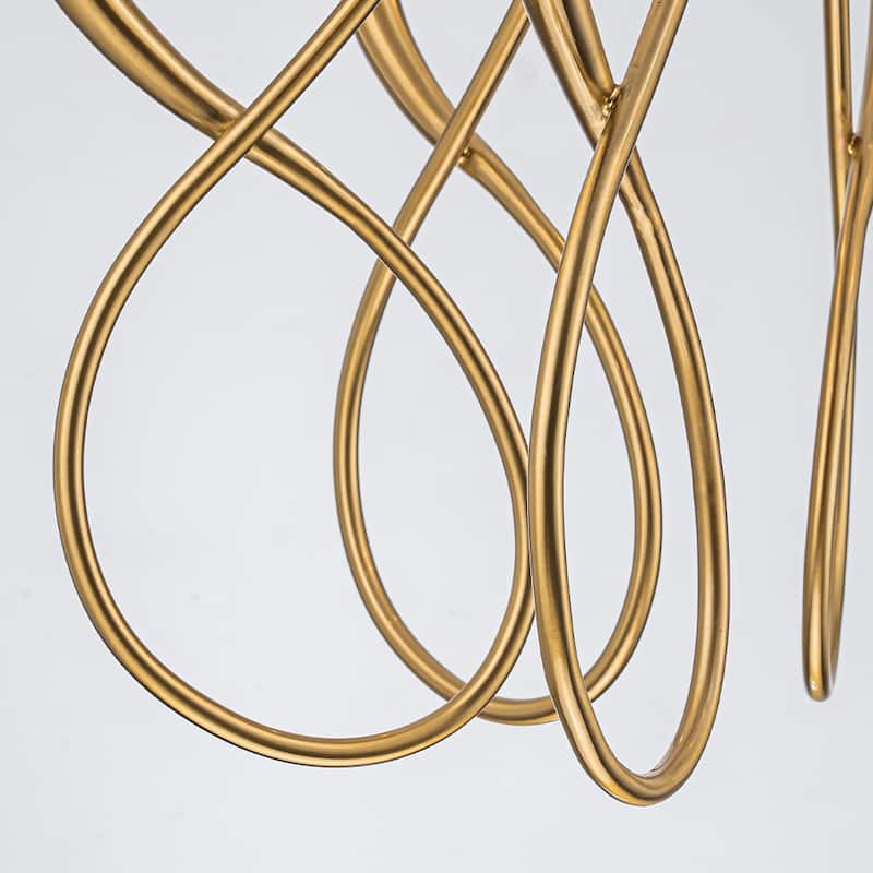 20'' 6-Light Plated Brass Candelabra Chandelier with Curved Arms Mid-Century Modern Pendant Light for Dining Room or Entryway